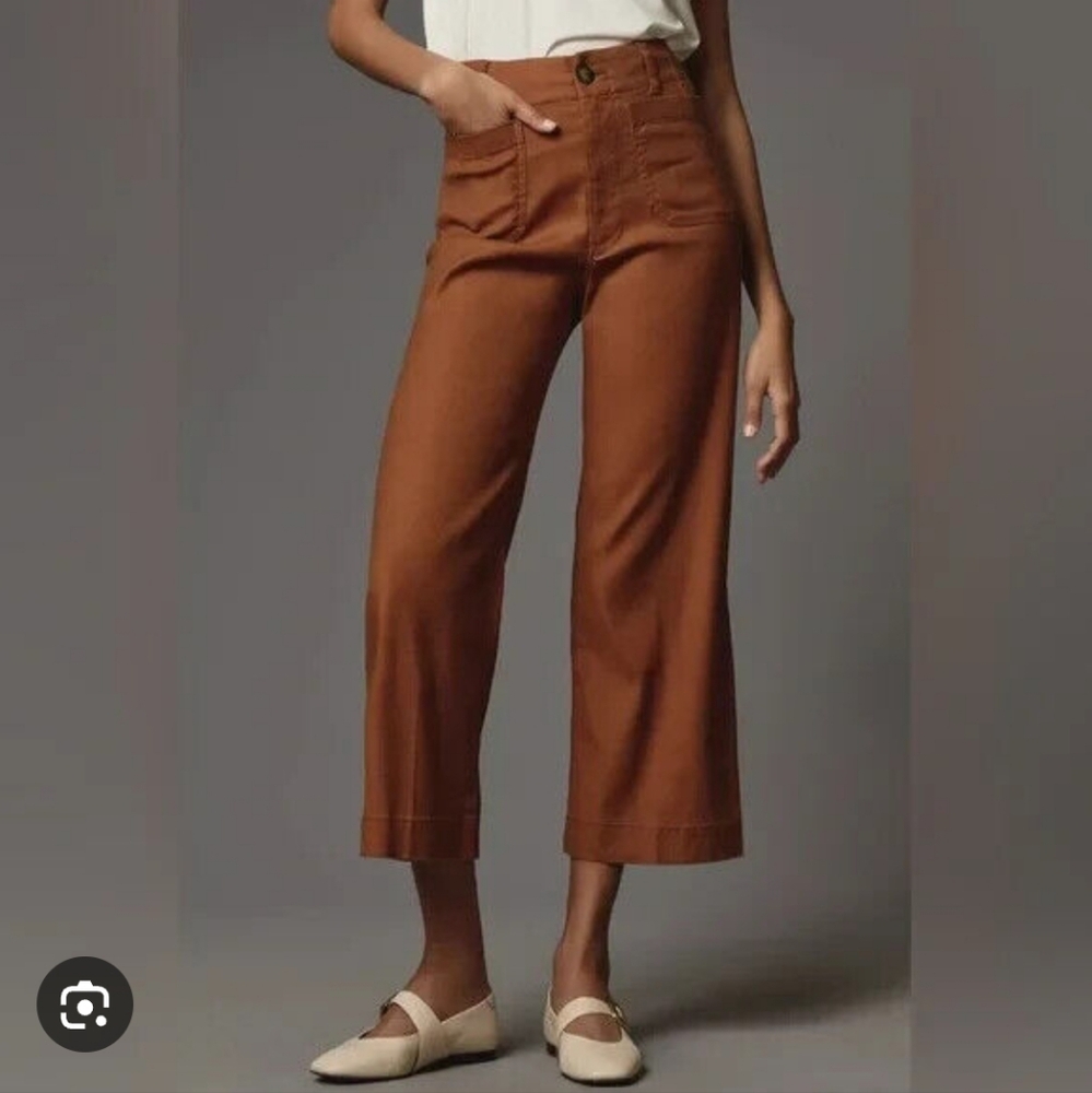 Anthropologie The Colette Cropped Wide Leg Linen Pants -Chestnut